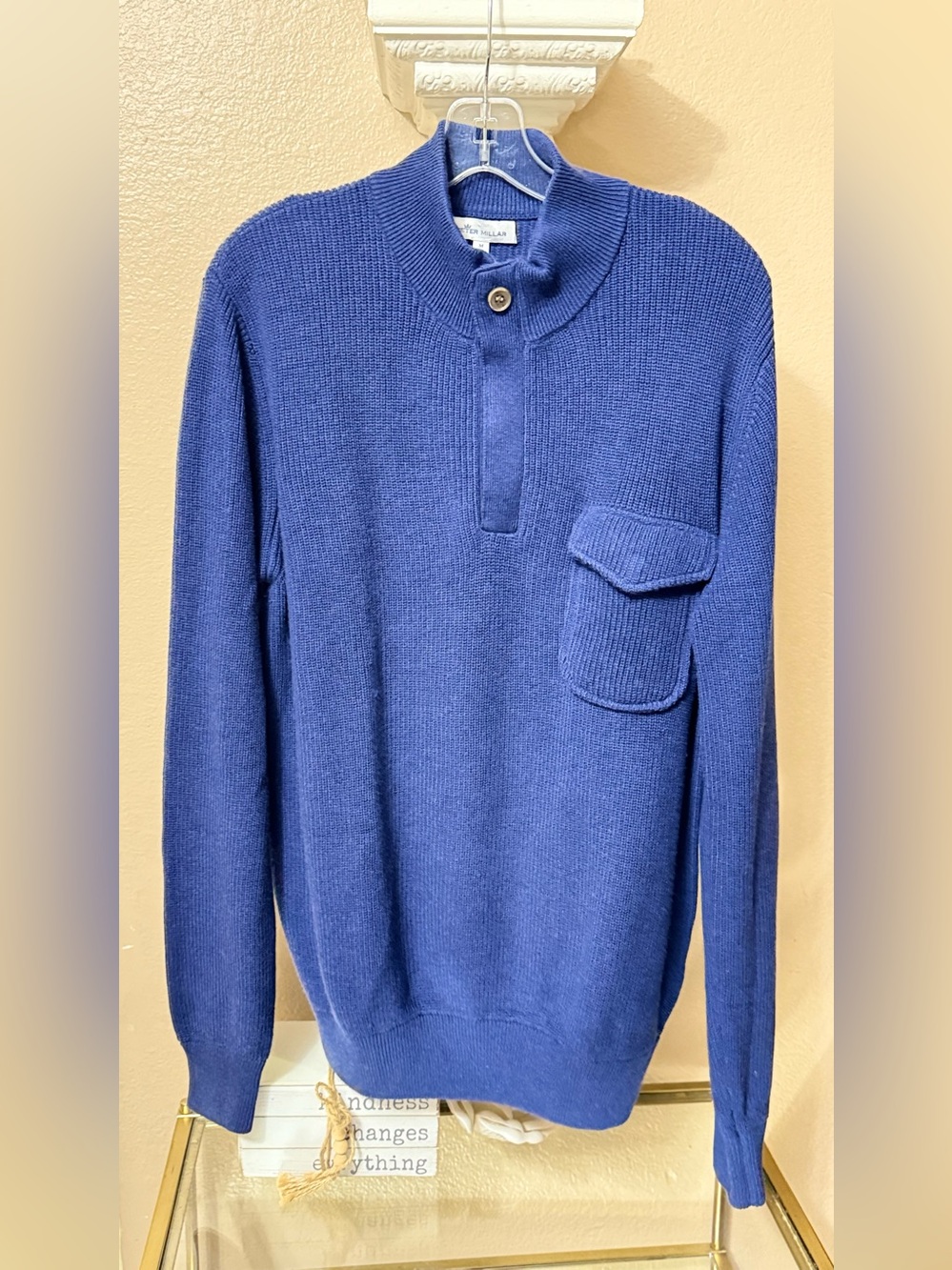 Peter Millar Royal Blue Half-Zip Pocket Knit Sweater